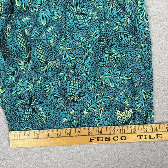 Vintage Shorts Mens XL Aqua Surf Swim Trunk Tribal Floral Pineapple Baggies - Picture 7 of 9
